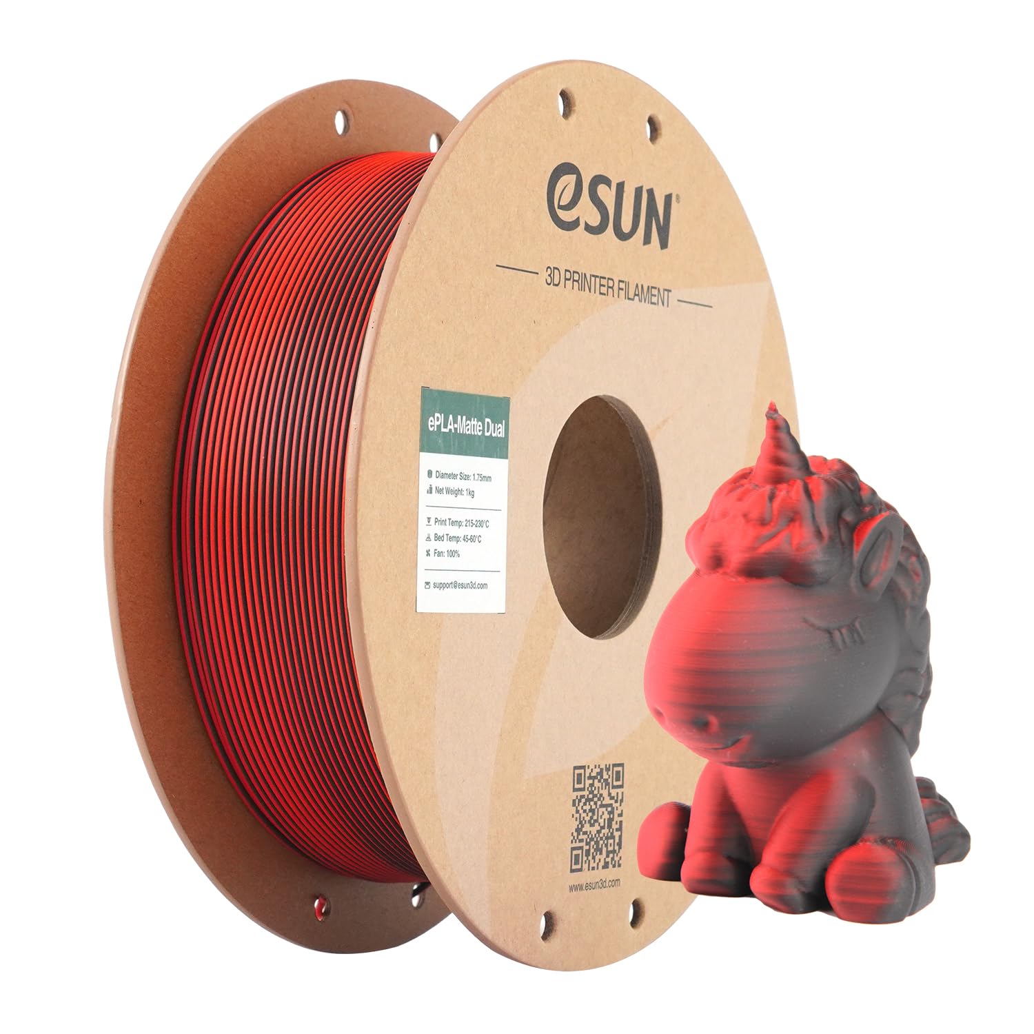esun-epla-matte-dual-filament-bicolore-mat-1-75-mm-1-kg-rouge-noir image 1