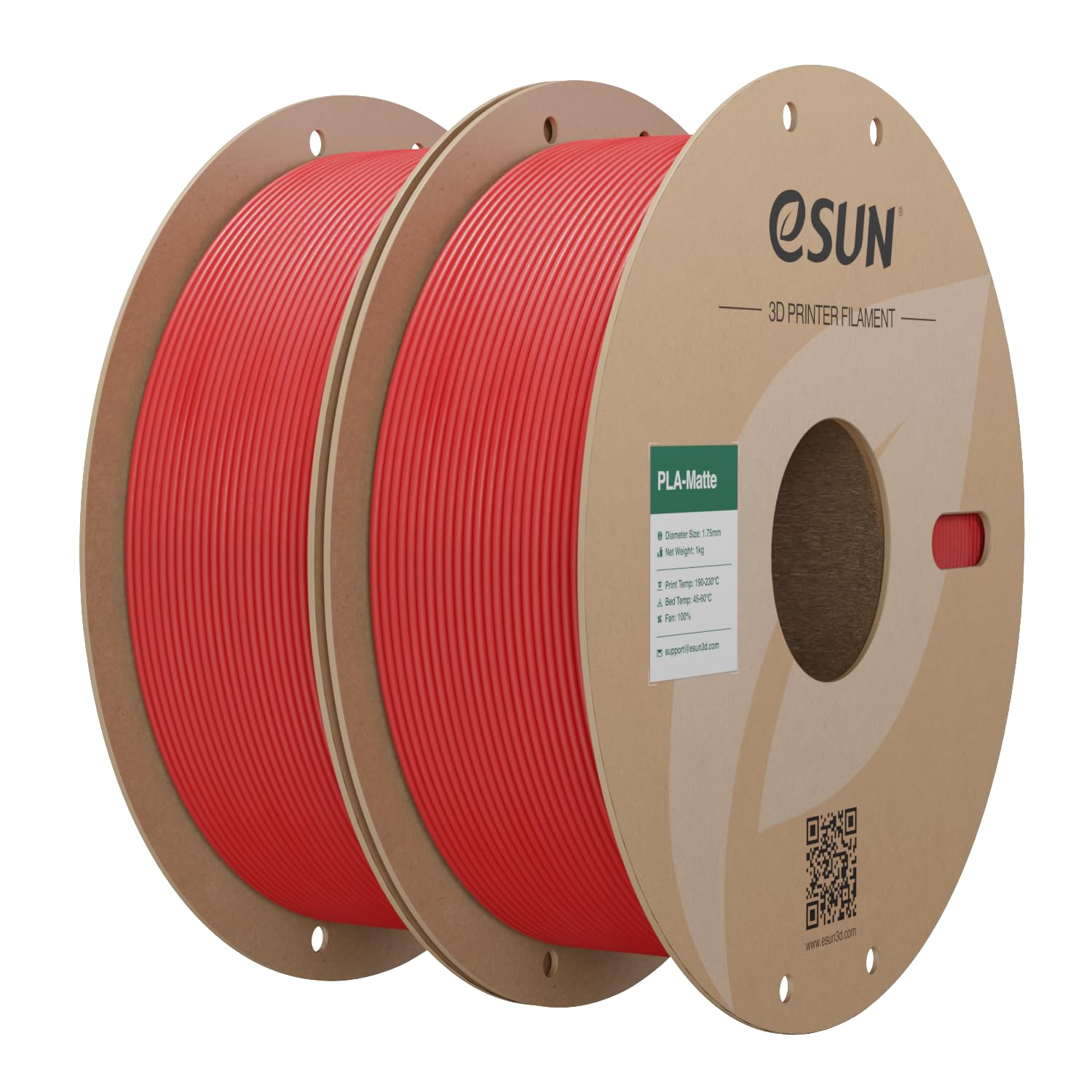 esun-pla-mat-filament-1-75mm-2x1kg-rouge-fonc image 1