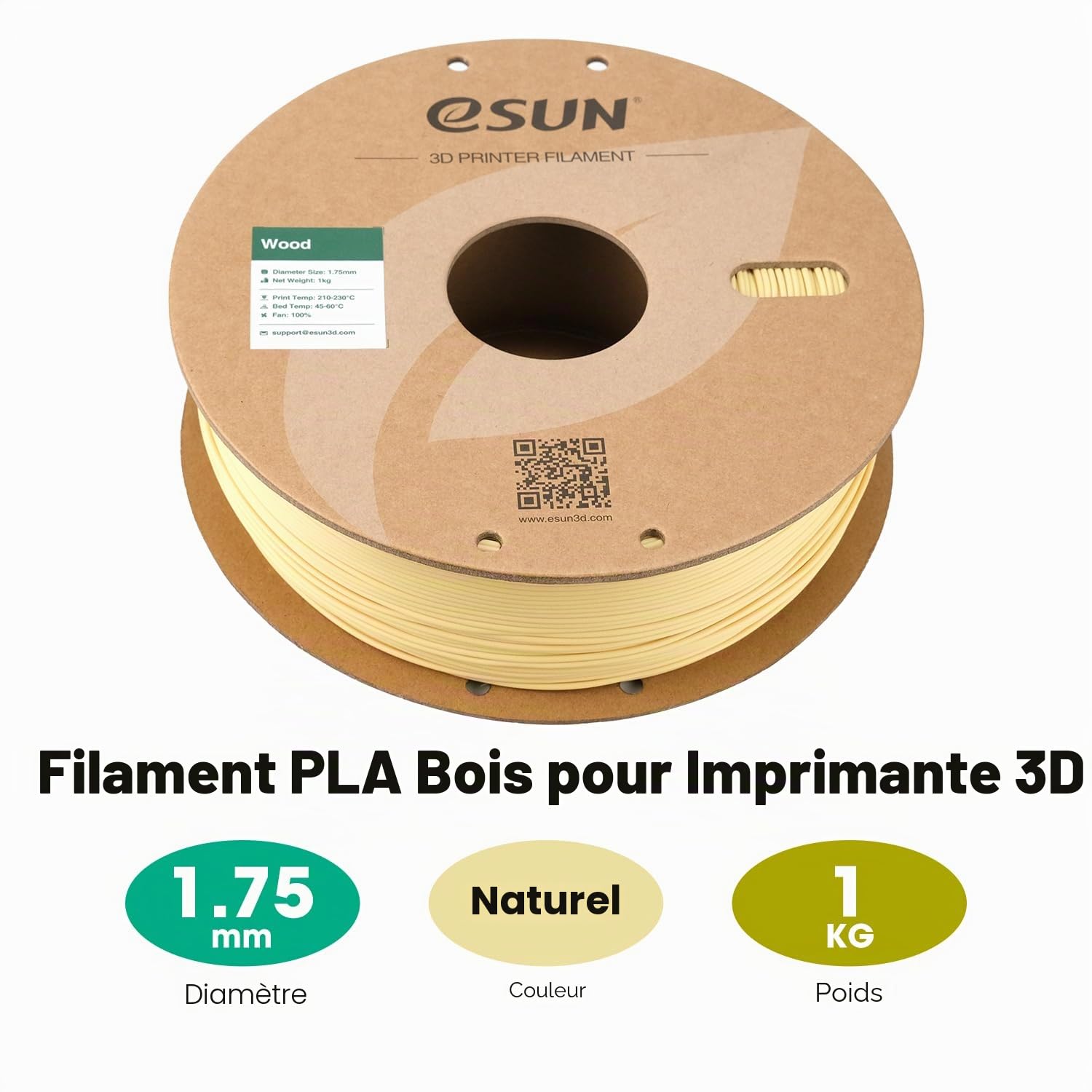 esun-pla-bois-1-75-mm-1-kg-filament-3d-effet-bois-naturel image 2