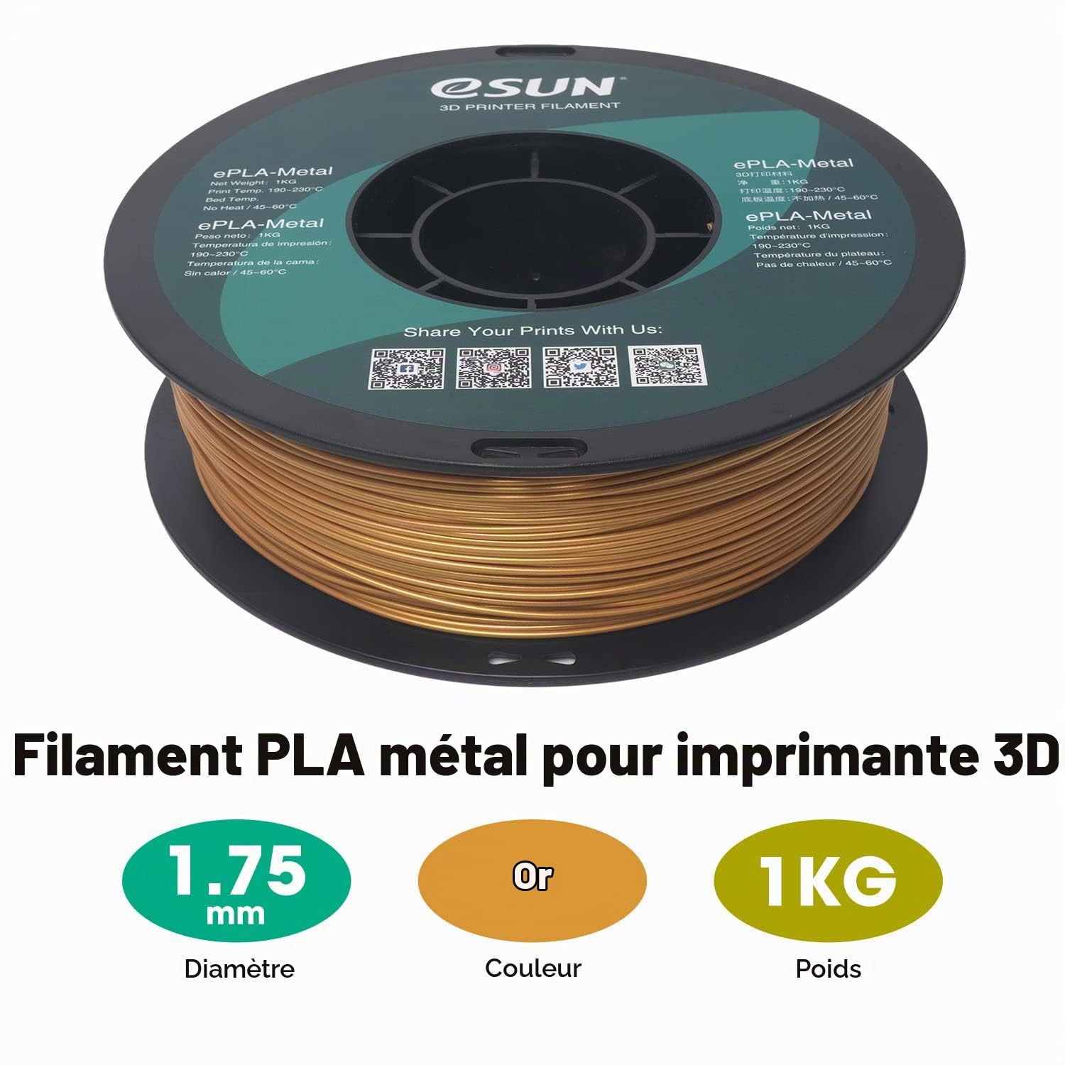 esun-pla-m-tal-1-75-mm-1-kg-filament-3d-or-effet-m-tallique image 2