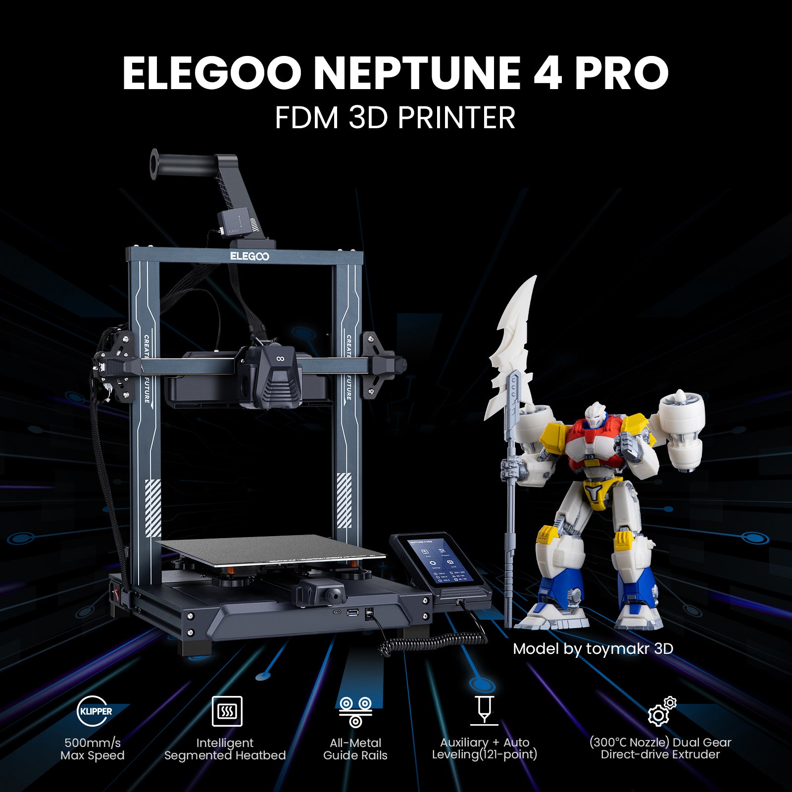 elegoo-neptune-4-pro-imprimante-3d-fdm-500-mm-s-klipper-225x225x265-mm image 4