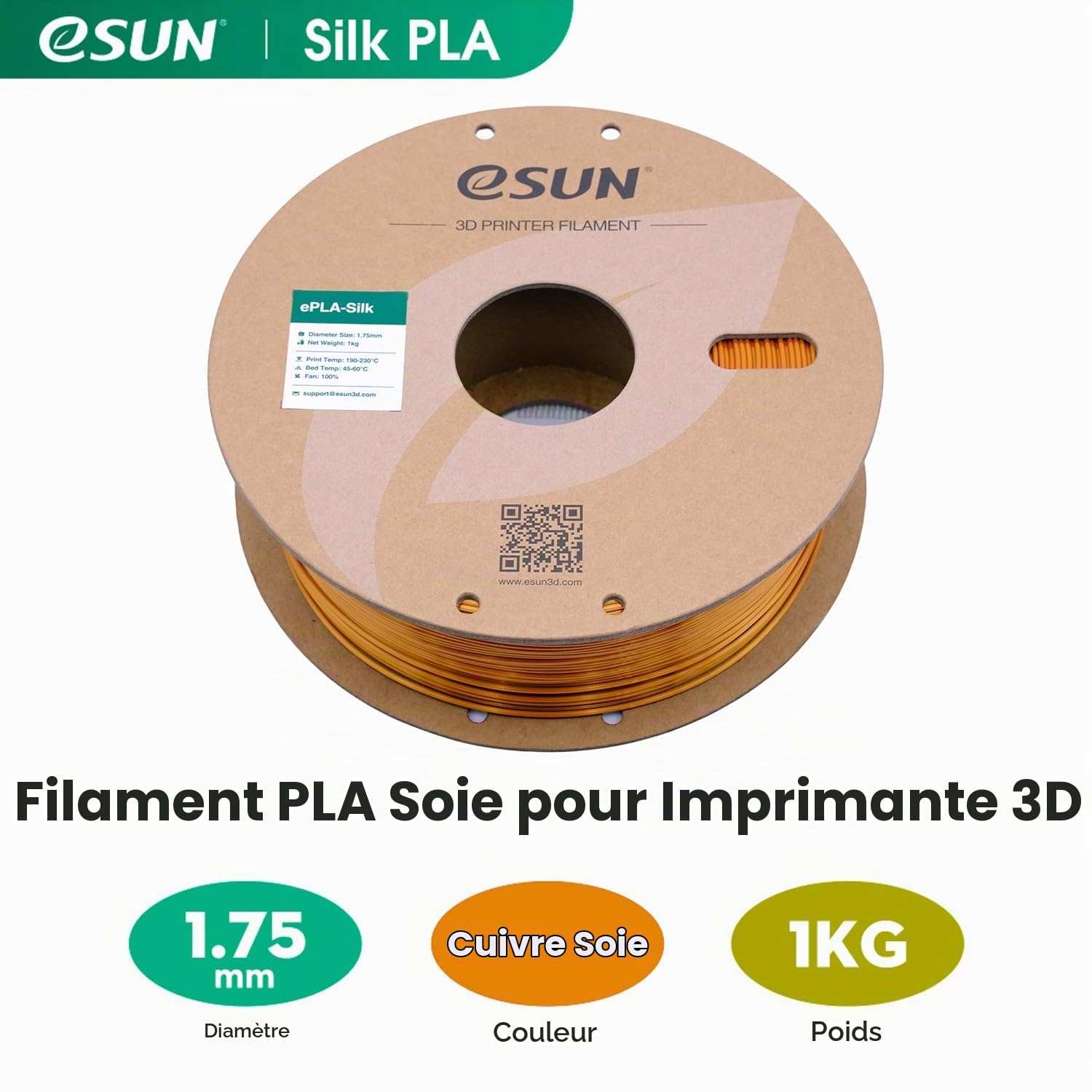 esun-esilk-m-tal-pla-filament-soie-1-75-mm-1-kg-cuivre-soie image 2