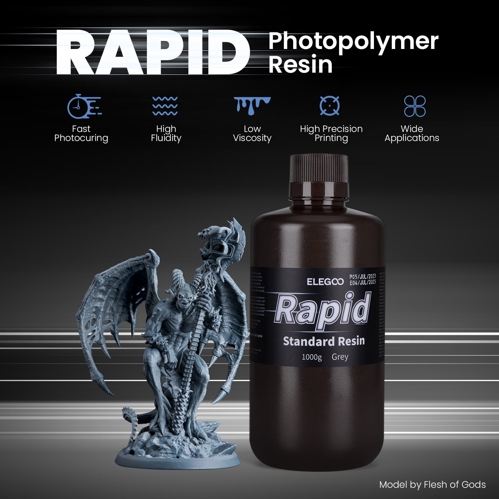 elegoo-rapid-standard-resin-1-kg-r-sine-405-nm-rapide-haute-pr-cision-gris image 2